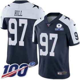Wholesale Cheap Nike Cowboys #97 Trysten Hill Navy Blue Thanksgiving Men\'s Stitched With Established In 1960 Patch NFL 100th Season Vapor Untouchable Limited Throwback Jersey