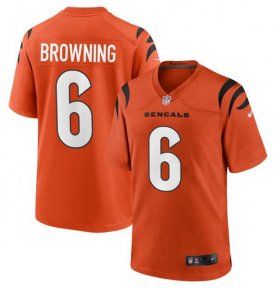 Cheap Men\'s Cincinnati Bengals #6 Jake Browning Orange Stitched Game Jersey