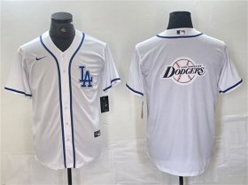 Cheap Men\'s Los Angeles Dodgers Team Big Logo White Cool Base Stitched Baseball Jerseys