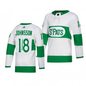 Wholesale Cheap Maple Leafs #18 Andreas Johnsson adidas White 2019 St. Patrick\'s Day Authentic Player Stitched NHL Jersey
