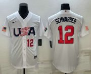 Cheap Men's USA Baseball #12 Kyle Schwarber Number 2023 White World Baseball Classic Stitched Jerseys