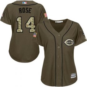 Wholesale Cheap Reds #14 Pete Rose Green Salute to Service Women\'s Stitched MLB Jersey