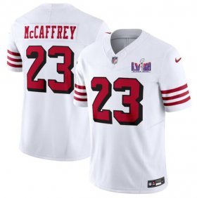 Cheap Men\'s San Francisco 49ers #23 Christian McCaffrey New White 2024 F.U.S.E. Super Bowl LVIII Patch Vapor Untouchable Limited Football Stitched Jersey