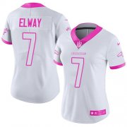 Wholesale Cheap Nike Broncos #7 John Elway White/Pink Women's Stitched NFL Limited Rush Fashion Jersey