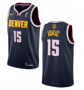Wholesale Cheap Men\'s Denver Nuggets #15 Nikola Jokic Navy 2023 Finals Champions Icon Edition Stitched Basketball Jersey