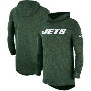 Wholesale Cheap Men's New York Jets Nike Green Sideline Slub Performance Hooded Long Sleeve T-Shirt