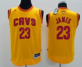 Wholesale Cheap Men\'s Cleveland Cavaliers #23 LeBron James Yellow 2017 The NBA Finals Patch Jersey