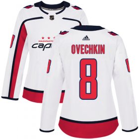 Wholesale Cheap Adidas Capitals #8 Alex Ovechkin White Road Authentic Women\'s Stitched NHL Jersey
