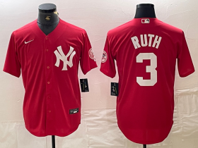 Cheap Men\'s New York Yankees #3 Babe Ruth Red Fashion Cool Base Jersey