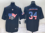 Wholesale Cheap Men's Las Vegas Raiders #34 Bo Jackson 2022 USA Map Fashion Black Color Rush Stitched Nike Limited Jersey