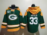 Wholesale Men's Green Bay Packers #33 Aaron Jones Green Lace-Up Pullover Hoodie