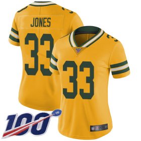 Wholesale Cheap Nike Packers #33 Aaron Jones Yellow Women\'s Stitched NFL Limited Rush 100th Season Jersey