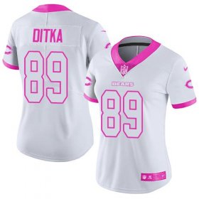 Wholesale Cheap Nike Bears #89 Mike Ditka White/Pink Women\'s Stitched NFL Limited Rush Fashion Jersey