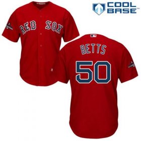 Wholesale Cheap Red Sox #50 Mookie Betts Red Cool Base 2018 World Series Stitched Youth MLB Jersey