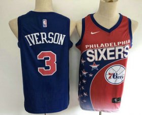 Wholesale Cheap Men\'s Philadelphia 76ers #3 Allen Iverson Red with Blue Salute Nike Swingman Stitched NBA Jersey
