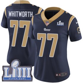 Wholesale Cheap Nike Rams #77 Andrew Whitworth Navy Blue Team Color Super Bowl LIII Bound Women\'s Stitched NFL Vapor Untouchable Limited Jersey
