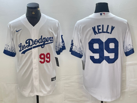 Cheap Men\'s Los Angeles Dodgers #99 Joe Kelly Number White 2021 City Connect Cool Base Stitched Jersey