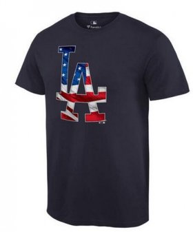 Wholesale Cheap Men\'s Los Angeles Dodgers USA Flag Fashion T-Shirt Navy Blue