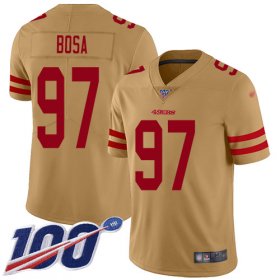 Wholesale Cheap Nike 49ers #97 Nick Bosa Gold Men\'s Stitched NFL Limited Inverted Legend 100th Season Jersey