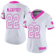 Wholesale Cheap Nike Panthers #22 Christian McCaffrey White/Pink Women's Stitched NFL Limited Rush Fashion Jersey