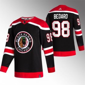 Cheap Men\'s Chicago Blackhawks #98 Connor Bedard Black Stitched Hockey Jersey