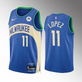 Men\'s Milwaukee Bucks #11 Brook Lopez Blue 2023-24 City Edition Stitched Basketball Jersey