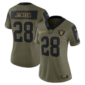 Wholesale Cheap Women\'s Las Vegas Raiders #28 Josh Jacobs Nike Olive 2021 Salute To Service Limited Player Jersey