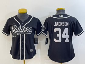 Wholesale Cheap Women\'s Las Vegas Raiders #34 Bo Jackson Black With Patch Cool Base Stitched Baseball Jersey