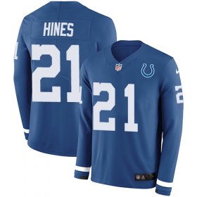 Wholesale Cheap Nike Colts #21 Nyheim Hines Royal Blue Team Color Men\'s Stitched NFL Limited Therma Long Sleeve Jersey