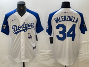 Cheap Men's Los Angeles Dodgers #34 Toro Valenzuela White Blue Fashion Stitched Cool Base Limited Jerseys