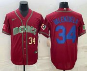 Cheap Men's Mexico Baseball #34 Fernando Valenzuela Number 2023 Red Blue World Baseball Classic Stitched Jersey2