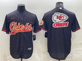Wholesale Cheap Men\'s Kansas City Chiefs Black Team Big Logo With Patch Cool Base Stitched Baseball Jersey