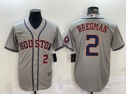 Wholesale Cheap Men's Houston Astros #2 Alex Bregman Number Grey With Patch Stitched MLB Cool Base Nike Jersey