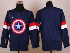 Wholesale Cheap Olympic Team USA Blank Navy Blue Captain America Fashion Stitched NHL Jersey