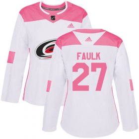 Wholesale Cheap Adidas Hurricanes #27 Justin Faulk White/Pink Authentic Fashion Women\'s Stitched NHL Jersey