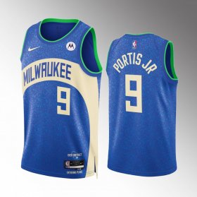 Men\'s Milwaukee Bucks #9 Bobby Portis Blue 2023-24 City Edition Stitched Basketball Jersey
