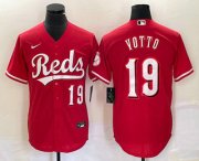 Wholesale Cheap Men's Cincinnati Reds #19 Joey Votto Number Red Cool Base Stitched Baseball Jersey