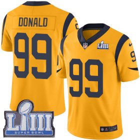 Wholesale Cheap Nike Rams #99 Aaron Donald Gold Super Bowl LIII Bound Men\'s Stitched NFL Limited Rush Jersey