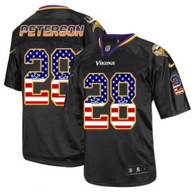 Wholesale Cheap Nike Vikings #28 Adrian Peterson Black Men\'s Stitched NFL Elite USA Flag Fashion Jersey