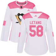 Wholesale Cheap Adidas Penguins #58 Kris Letang White/Pink Authentic Fashion Women's Stitched NHL Jersey