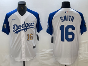 Cheap Men's Los Angeles Dodgers #16 Will Smith Number White Blue Fashion Stitched Cool Base Limited Jersey