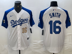 Cheap Men\'s Los Angeles Dodgers #16 Will Smith Number White Blue Fashion Stitched Cool Base Limited Jersey