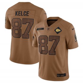 Wholesale Cheap Men\'s Kansas City Chiefs #87 Travis Kelce 2023 Brown Salute To Service Limited Football Stitched Jersey