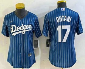 Cheap Women\'s Los Angeles Dodgers #17 Shohei Ohtani Blue Pinstripe Cool Base Stitched Baseball Jersey