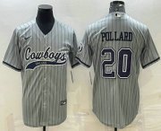 Wholesale Cheap Men's Dallas Cowboys #20 Tony Pollard Grey Pinstripe With Patch Cool Base Stitched Baseball Jersey