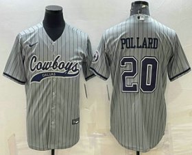 Wholesale Cheap Men\'s Dallas Cowboys #20 Tony Pollard Grey Pinstripe With Patch Cool Base Stitched Baseball Jersey