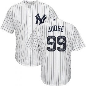Wholesale Cheap Yankees #99 Aaron Judge White Strip Team Logo Fashion Stitched MLB Jersey