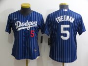 Wholesale Cheap Women's Los Angeles Dodgers #5 Freddie Freeman Navy Blue Pinstripe Stitched MLB Cool Base Nike Jersey