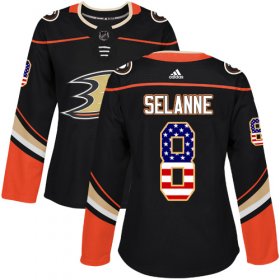 Wholesale Cheap Adidas Ducks #8 Teemu Selanne Black Home Authentic USA Flag Women\'s Stitched NHL Jersey