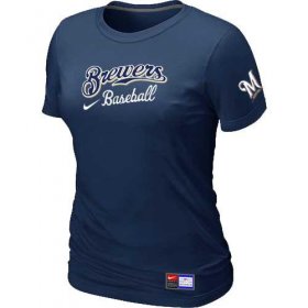 Wholesale Cheap Women\'s Milwaukee Brewers Nike Short Sleeve Practice MLB T-Shirt Midnight Blue